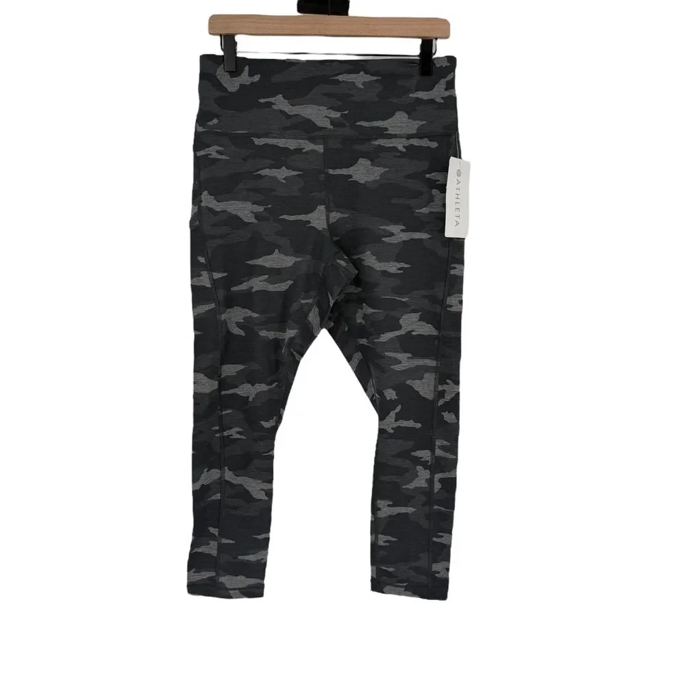 Athleta Camo 7/8 Leggings 1X Gray High Rise Compression Stash Pocket Active NWT - Picture 2 of 16